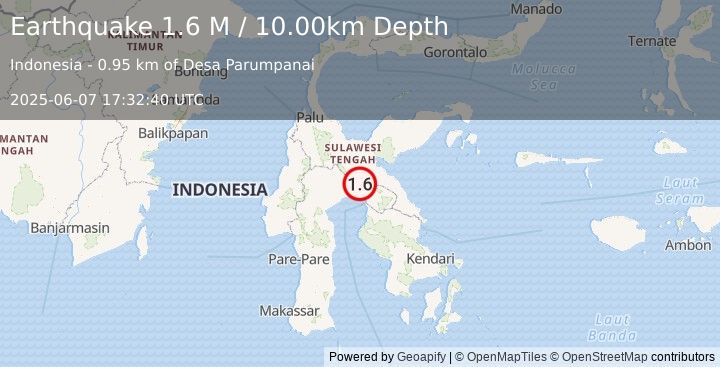 Earthquake Sulawesi, Indonesia (1.6 M) (2025-06-07 17:32:40 UTC)