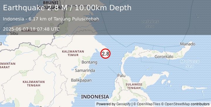 Earthquake Borneo (2.8 M) (2025-06-07 18:07:48 UTC)