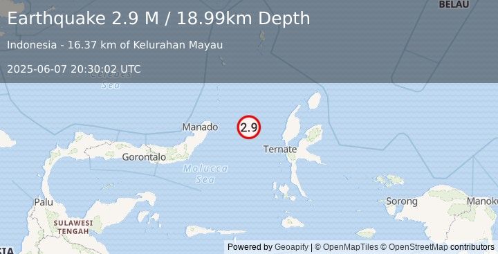 Earthquake Northern Molucca Sea (2.9 M) (2025-06-07 20:30:02 UTC)