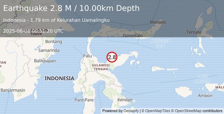 Earthquake Minahassa Peninsula, Sulawesi (2.8 M) (2025-06-08 00:51:20 UTC)