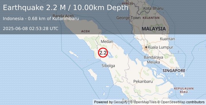 Earthquake Northern Sumatra, Indonesia (2.2 M) (2025-06-08 02:53:28 UTC)