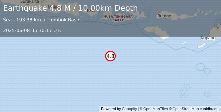 Earthquake South of Sumbawa, Indonesia (4.7 M) (2025-06-08 05:30:20 UTC)