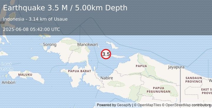 Earthquake West Papua Region, Indonesia (3.5 M) (2025-06-08 05:42:00 UTC)