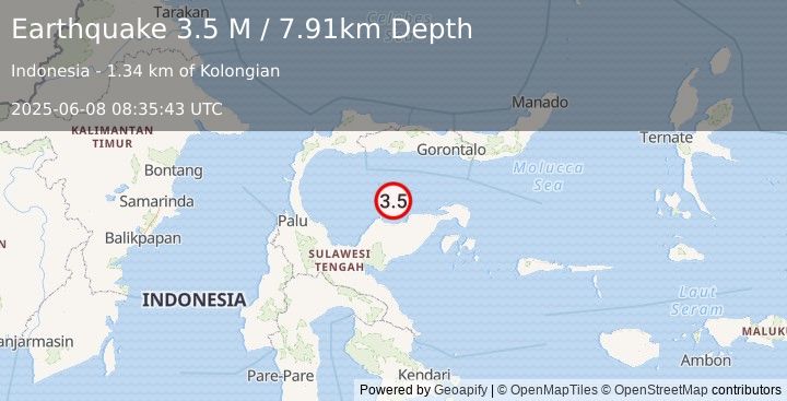 Earthquake Minahassa Peninsula, Sulawesi (3.5 M) (2025-06-08 08:35:43 UTC)