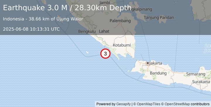 Earthquake Southern Sumatra, Indonesia (3.0 M) (2025-06-08 10:13:31 UTC)