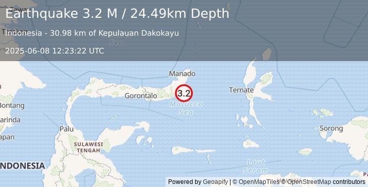 Earthquake Minahassa Peninsula, Sulawesi (3.2 M) (2025-06-08 12:23:22 UTC)