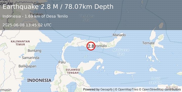 Earthquake Minahassa Peninsula, Sulawesi (2.8 M) (2025-06-08 13:45:02 UTC)