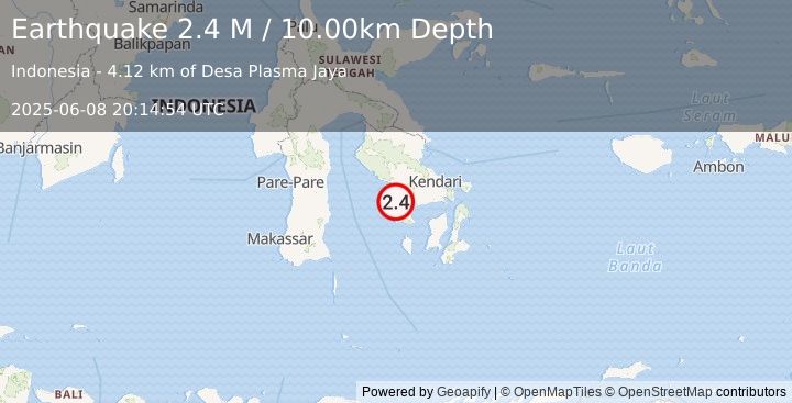 Earthquake Sulawesi, Indonesia (2.4 M) (2025-06-08 20:14:54 UTC)