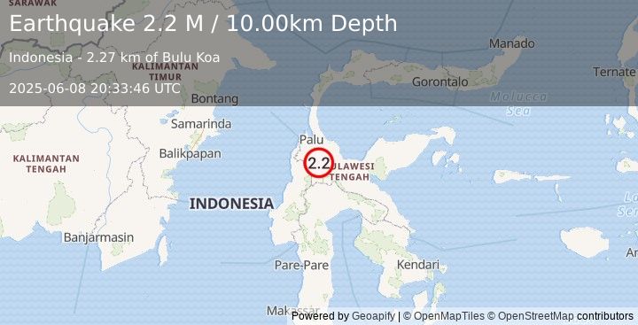 Earthquake Sulawesi, Indonesia (2.2 M) (2025-06-08 20:33:46 UTC)