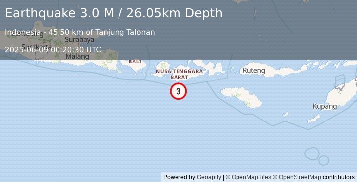 Earthquake Sumbawa Region, Indonesia (3.0 M) (2025-06-09 00:20:30 UTC)