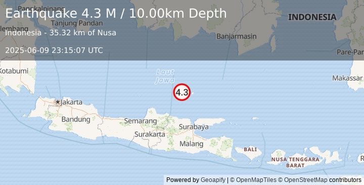 Earthquake Java Sea (4.3 M) (2025-06-09 23:15:07 UTC)