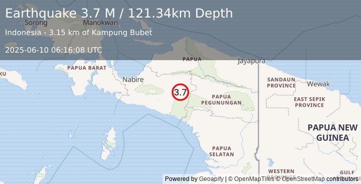 Earthquake West Papua, Indonesia (3.7 M) (2025-06-10 06:16:08 UTC)