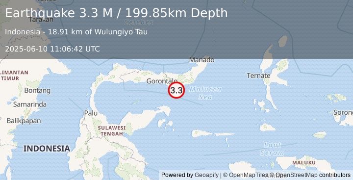 Earthquake Minahassa Peninsula, Sulawesi (3.3 M) (2025-06-10 11:06:42 UTC)