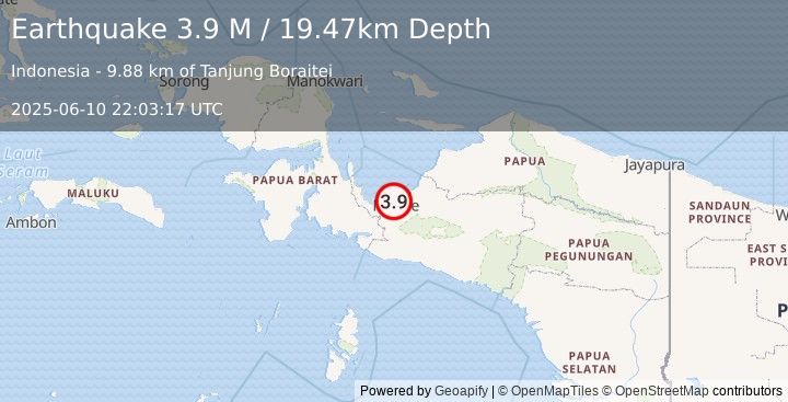 Earthquake West Papua Region, Indonesia (3.9 M) (2025-06-10 22:03:17 UTC)