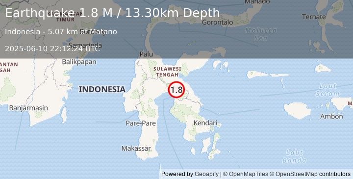 Earthquake Sulawesi, Indonesia (1.8 M) (2025-06-10 22:12:24 UTC)