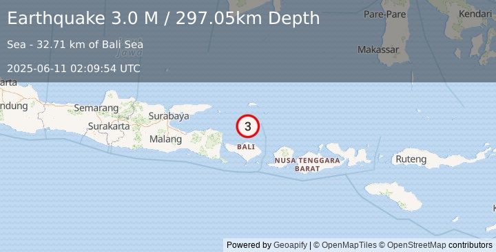 Earthquake Bali Sea (3.0 M) (2025-06-11 02:09:54 UTC)