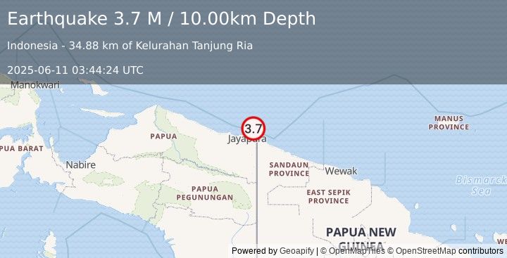 Earthquake Near North Coast of West Papua (3.7 M) (2025-06-11 03:44:24 UTC)