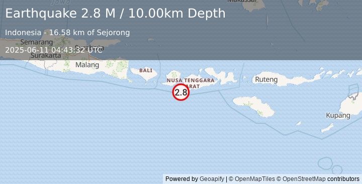 Earthquake Sumbawa Region, Indonesia (2.8 M) (2025-06-11 04:43:32 UTC)
