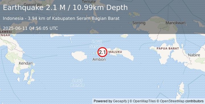 Earthquake Seram, Indonesia (2.1 M) (2025-06-11 04:56:05 UTC)