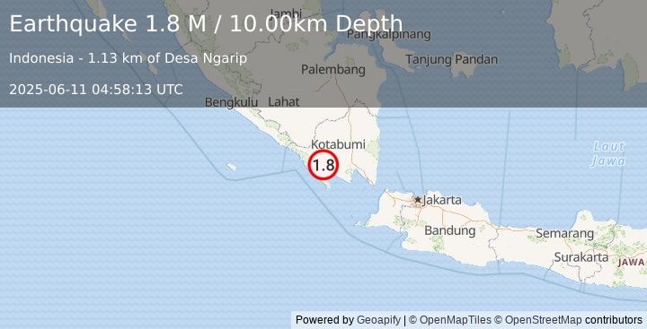 Earthquake Southern Sumatra, Indonesia (1.8 M) (2025-06-11 04:58:13 UTC)