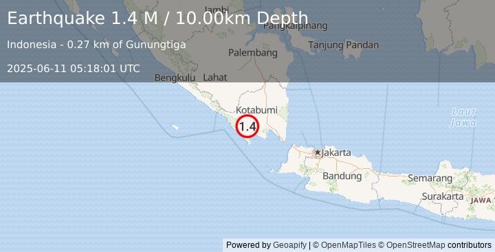 Earthquake Southern Sumatra, Indonesia (1.4 M) (2025-06-11 05:18:01 UTC)