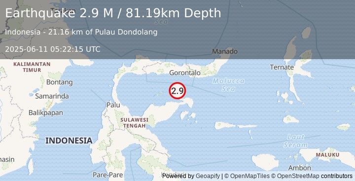 Earthquake Minahassa Peninsula, Sulawesi (2.9 M) (2025-06-11 05:22:15 UTC)