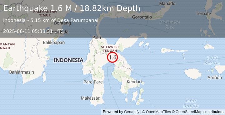 Earthquake Sulawesi, Indonesia (1.6 M) (2025-06-11 05:38:32 UTC)