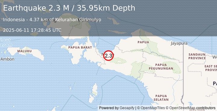 Earthquake West Papua Region, Indonesia (2.3 M) (2025-06-11 17:28:45 UTC)
