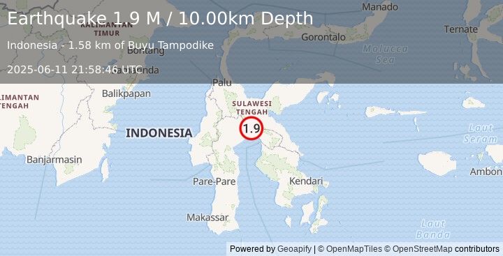 Earthquake Sulawesi, Indonesia (1.9 M) (2025-06-11 21:58:46 UTC)