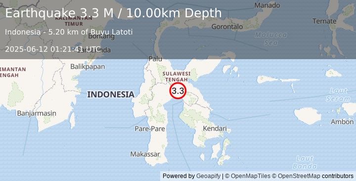 Earthquake Sulawesi, Indonesia (3.3 M) (2025-06-12 01:21:41 UTC)