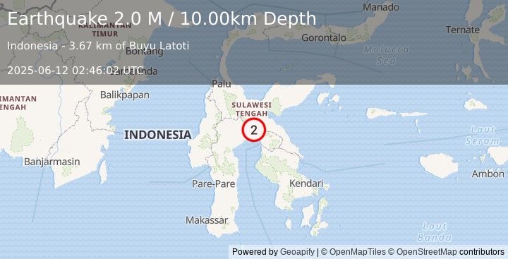 Earthquake Sulawesi, Indonesia (2.0 M) (2025-06-12 02:46:02 UTC)