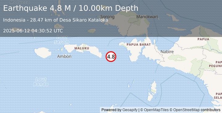 Earthquake West Papua Region, Indonesia (4.8 M) (2025-06-12 04:30:54 UTC)
