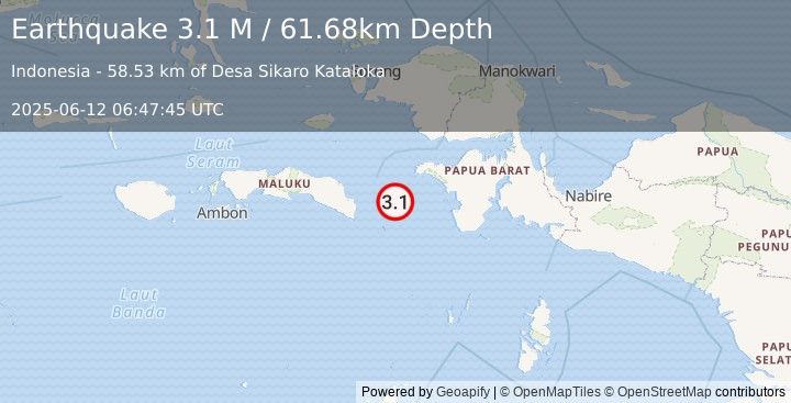 Earthquake West Papua Region, Indonesia (3.1 M) (2025-06-12 06:47:45 UTC)