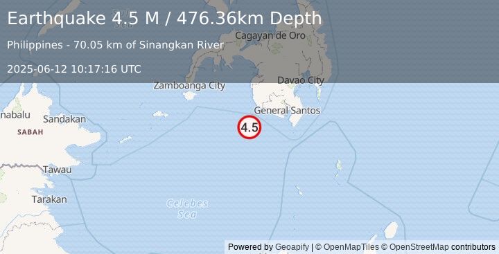 Earthquake Mindanao, Philippines (4.5 M) (2025-06-12 10:17:16 UTC)