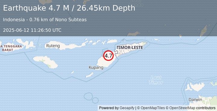 Earthquake Timor Region (4.7 M) (2025-06-12 11:26:50 UTC)