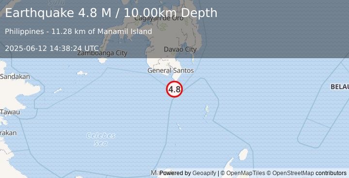 Earthquake Mindanao, Philippines (4.8 M) (2025-06-12 14:38:25 UTC)