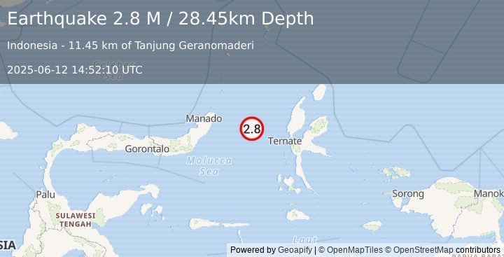 Earthquake Northern Molucca Sea (2.8 M) (2025-06-12 14:52:10 UTC)