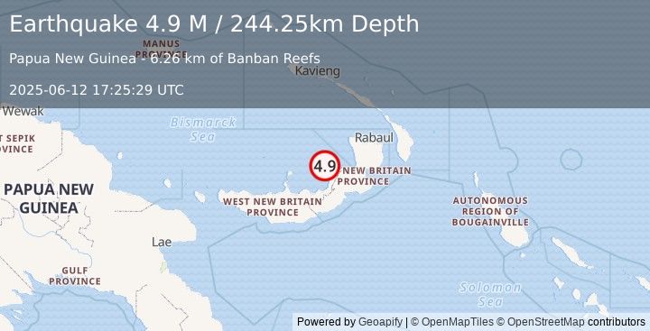 Earthquake New Britain Region, Papua New Guinea (4.9 M) (2025-06-12 17:25:29 UTC)