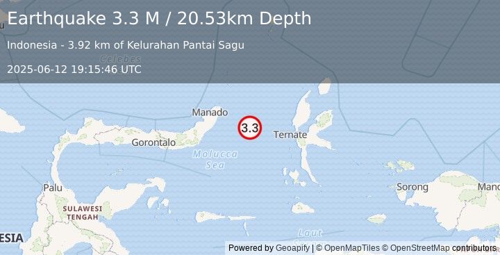 Earthquake Northern Molucca Sea (3.3 M) (2025-06-12 19:15:46 UTC)