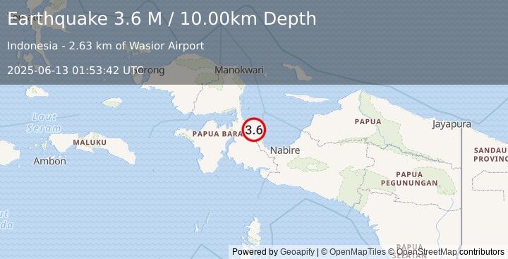 Earthquake West Papua Region, Indonesia (3.6 M) (2025-06-13 01:53:42 UTC)