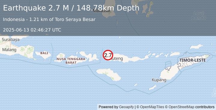 Earthquake Flores Region, Indonesia (2.7 M) (2025-06-13 02:46:27 UTC)