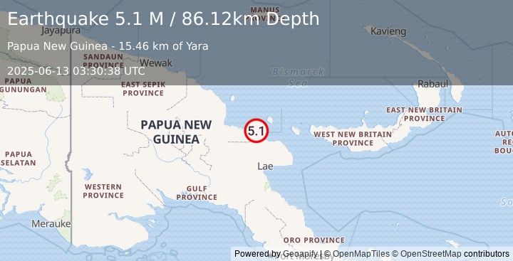 Earthquake Papua New Guinea Region (5.1 M) (2025-06-13 03:30:38 UTC)