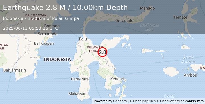 Earthquake Sulawesi, Indonesia (2.8 M) (2025-06-13 05:53:25 UTC)