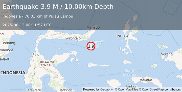 Earthquake Southern Molucca Sea (3.9 M) (2025-06-13 08:11:57 UTC)