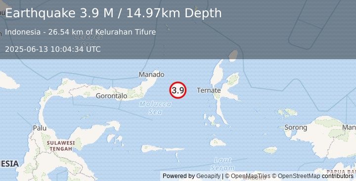 Earthquake Northern Molucca Sea (3.9 M) (2025-06-13 10:04:34 UTC)