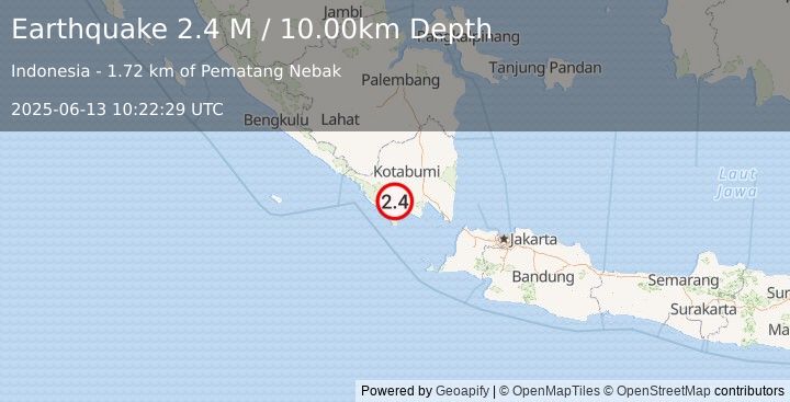 Earthquake Southern Sumatra, Indonesia (2.4 M) (2025-06-13 10:22:29 UTC)