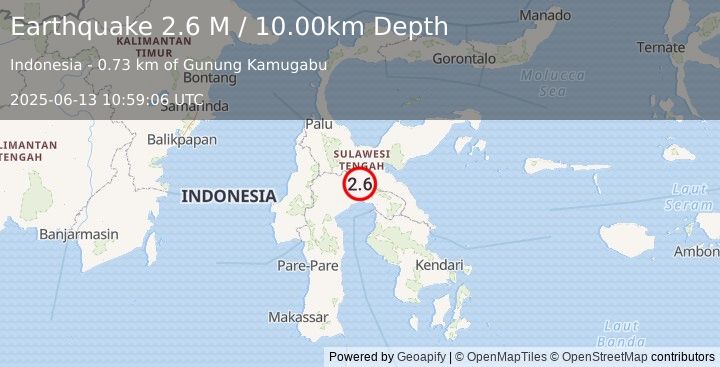 Earthquake Sulawesi, Indonesia (2.6 M) (2025-06-13 10:59:06 UTC)