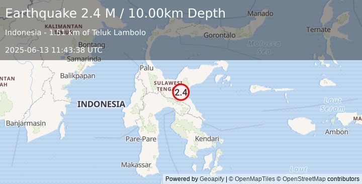 Earthquake Sulawesi, Indonesia (2.4 M) (2025-06-13 11:43:38 UTC)