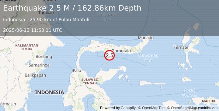 Earthquake Minahassa Peninsula, Sulawesi (2.5 M) (2025-06-13 11:53:11 UTC)