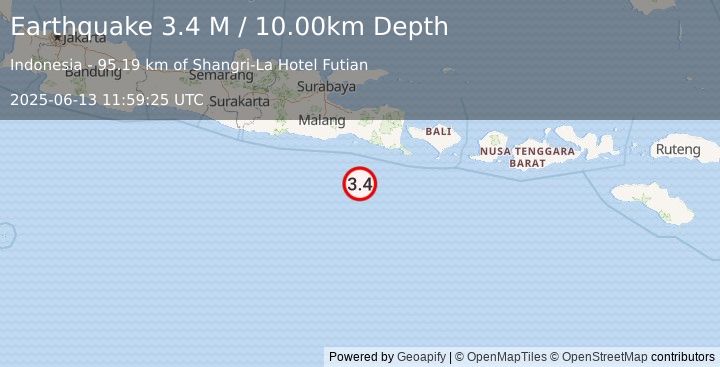 Earthquake South of Java, Indonesia (3.4 M) (2025-06-13 11:59:25 UTC)